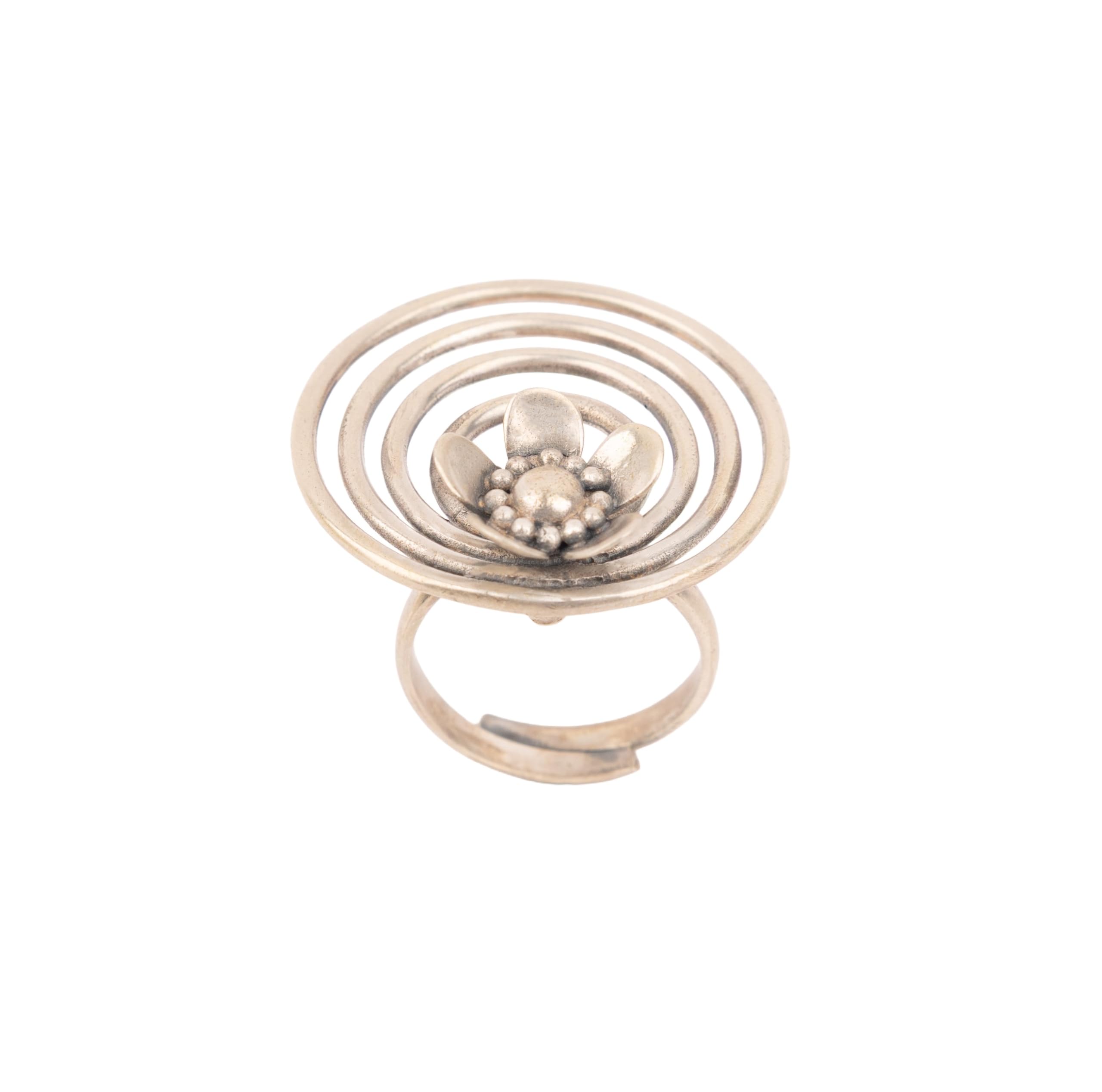 shyle 925 Ring for Girl | Moh Concentric Flower Embossed Ring | Adjustable Ring Gift for Women and Girls | 925 Stamp Silver Jewellery-picture-54