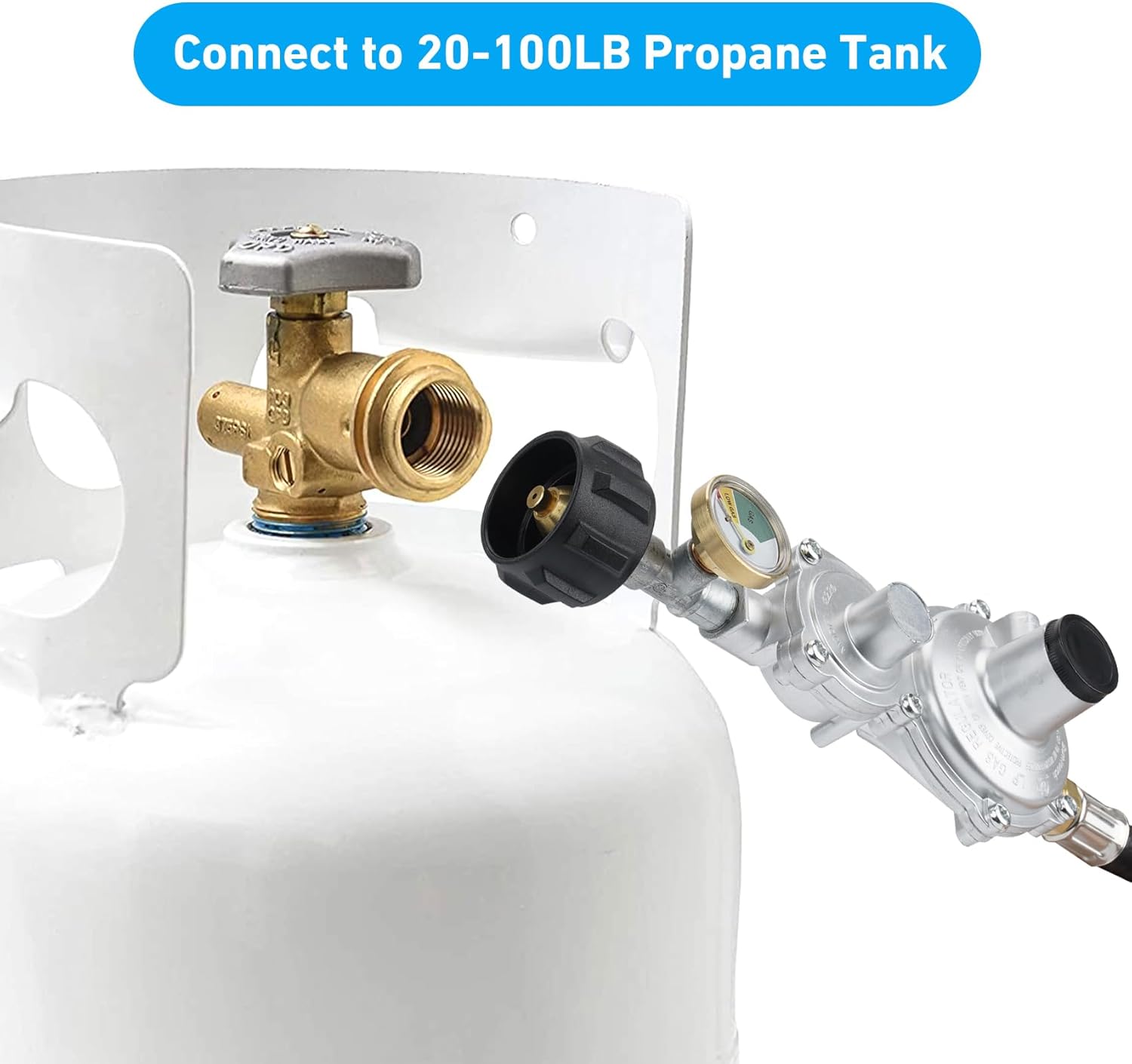 Stanbroil Horizontal Two Stage Propane Regulator with 10ft Hose and Gauge, QCC1/Type1 Connector for Gas Grills RV Appliance Generator