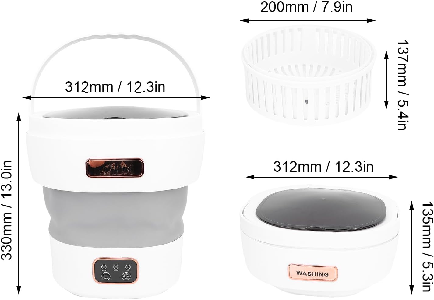 Portable Mini Washing Machine - Foldable Washer with Spin Basket, Automatic Drainage, Ideal for Apartments, Dorms & Hotels (US Plug) - Compact Laundry Solution