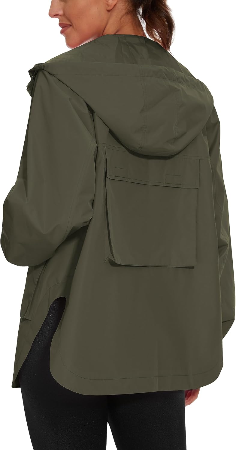 PESION Womens Waterproof Raincoat Lightweight Rain Jacket Trench Coat Hooded Windbreaker With Pockets for Outdoor image 4
