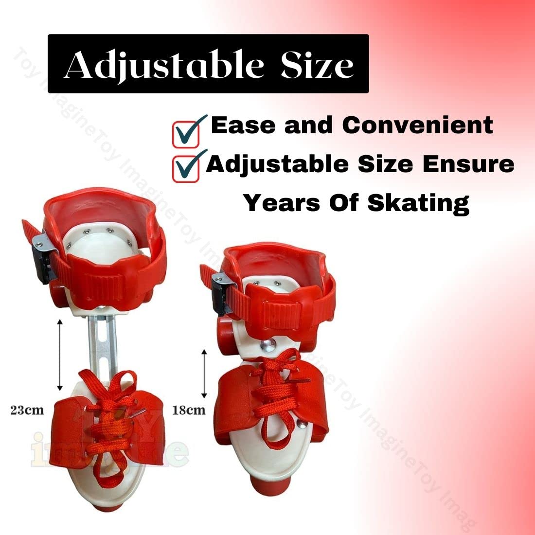 Toy Imagine® Red Beginner Roller Inline Skates for Kids | Adjustable Size Skating Shoes with Front Brake | 4 Pu Wheels | Skates for Boys & Girls Age 4-8 | Kids Roller Skates for School Sports - Image 4 thumbnail