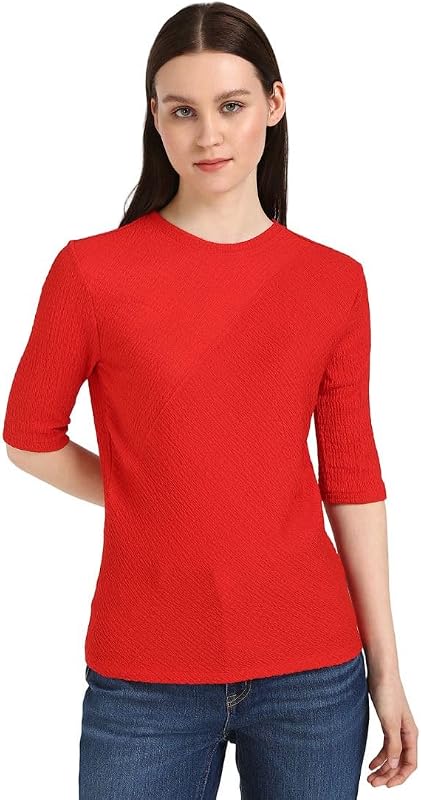 Calvin Klein Top de manga 3/4 de punto texturizado para mujer