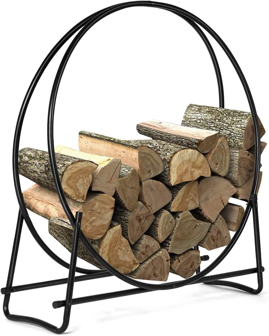 GOFLAME 30 Inch Firewood Log Rack, Round Tubular Steel Fireplace Wood Storage Holder for Indoor & Outdoor Fireplace Pit, Heavy Duty
