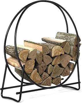 GOFLAME 41 Inch Firewood Log Rack, Round Tubular Steel Fireplace Wood Storage Holder for Indoor & Outdoor Fireplace Pit, Heavy Duty