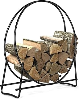 GOFLAME 30 Inch Firewood Log Rack, Round Tubular Steel Fireplace Wood Storage Holder for Indoor & Outdoor Fireplace Pit, Heavy Duty