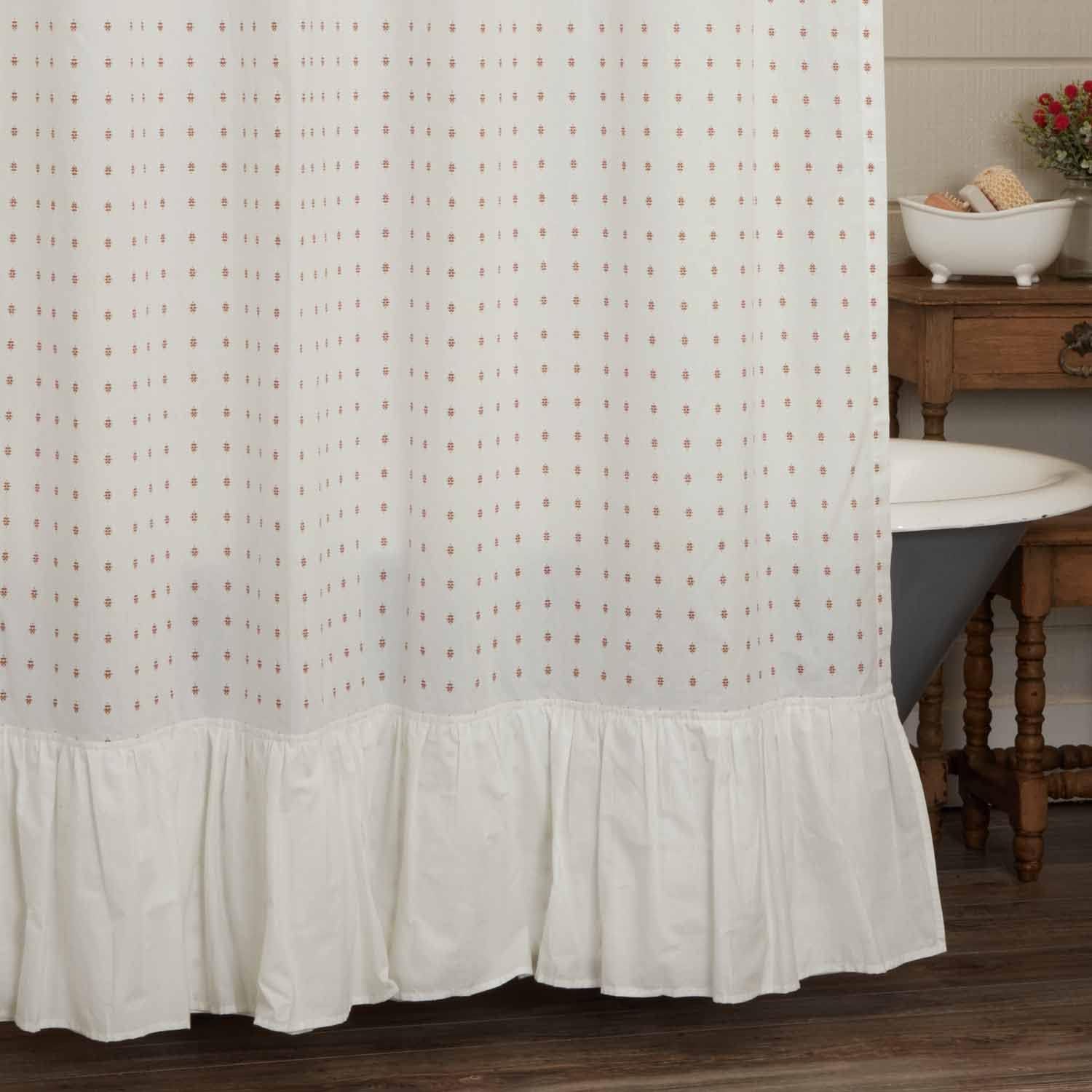 Piper Classics Abigail Ruffled Roman Valance Curtain, 24" Long x 40" Wide, Off White with Red Dots
