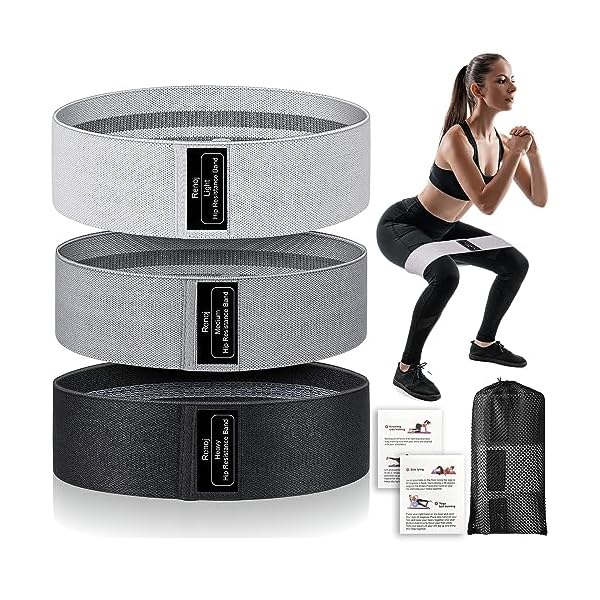 Renoj Resistance Bands for Working Out: 3-Set Professional Exercise Bands for Pilates, Yoga, Home Gym, Booty, Leg Training | Heavy/Medium/Light Fabric Loops for Women Men