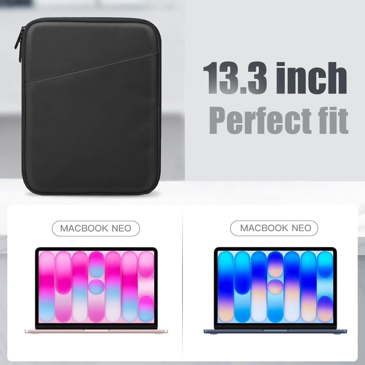 TiMOVO Torba na laptopa 13 cali do MacBook Neo (model 2026/A3404), smukłe etui ochronne z kieszenią na akcesoria, wyściełane, wodoodporne, czarna