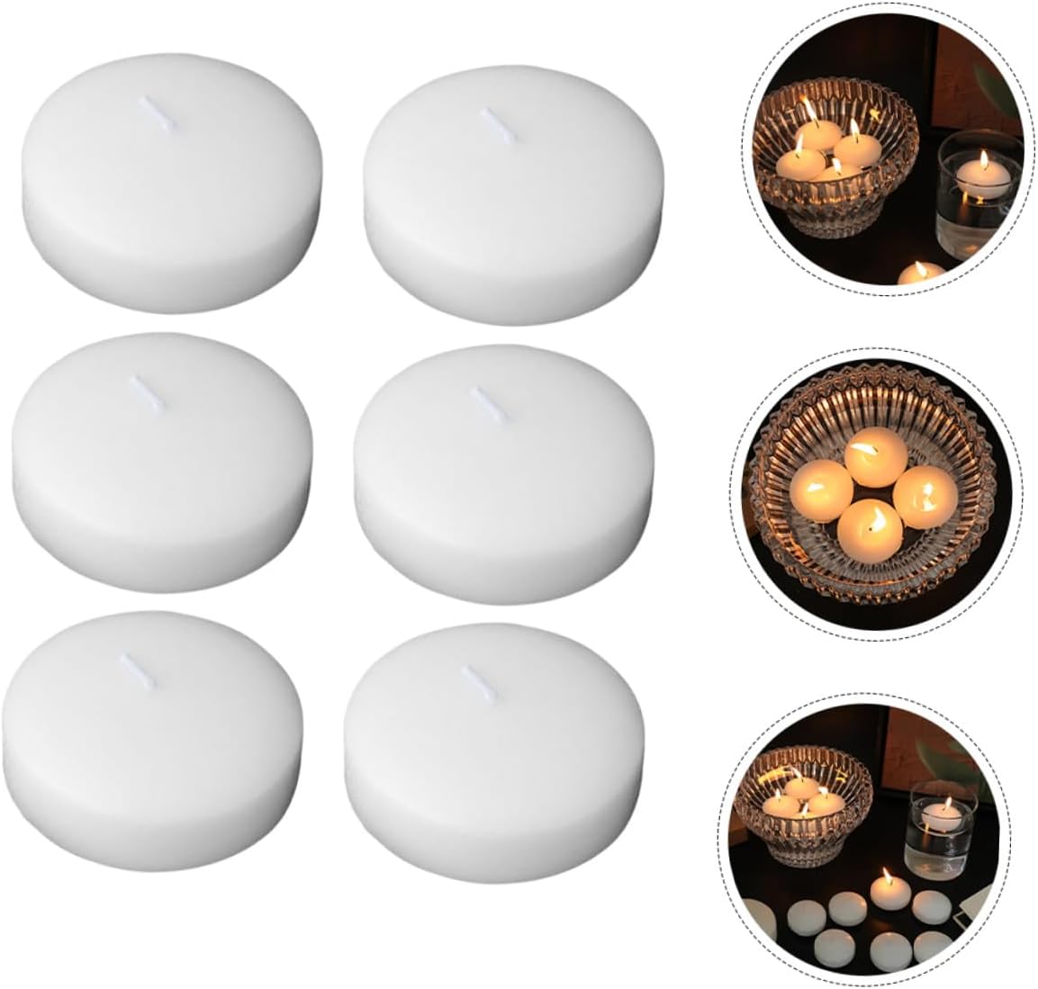 Ciieeo 6pcs Small Round Floating Tea Candles Unscented Wax Burning Romantic Party Candles for Wedding Pool Centerpiece and Birthday Decoration