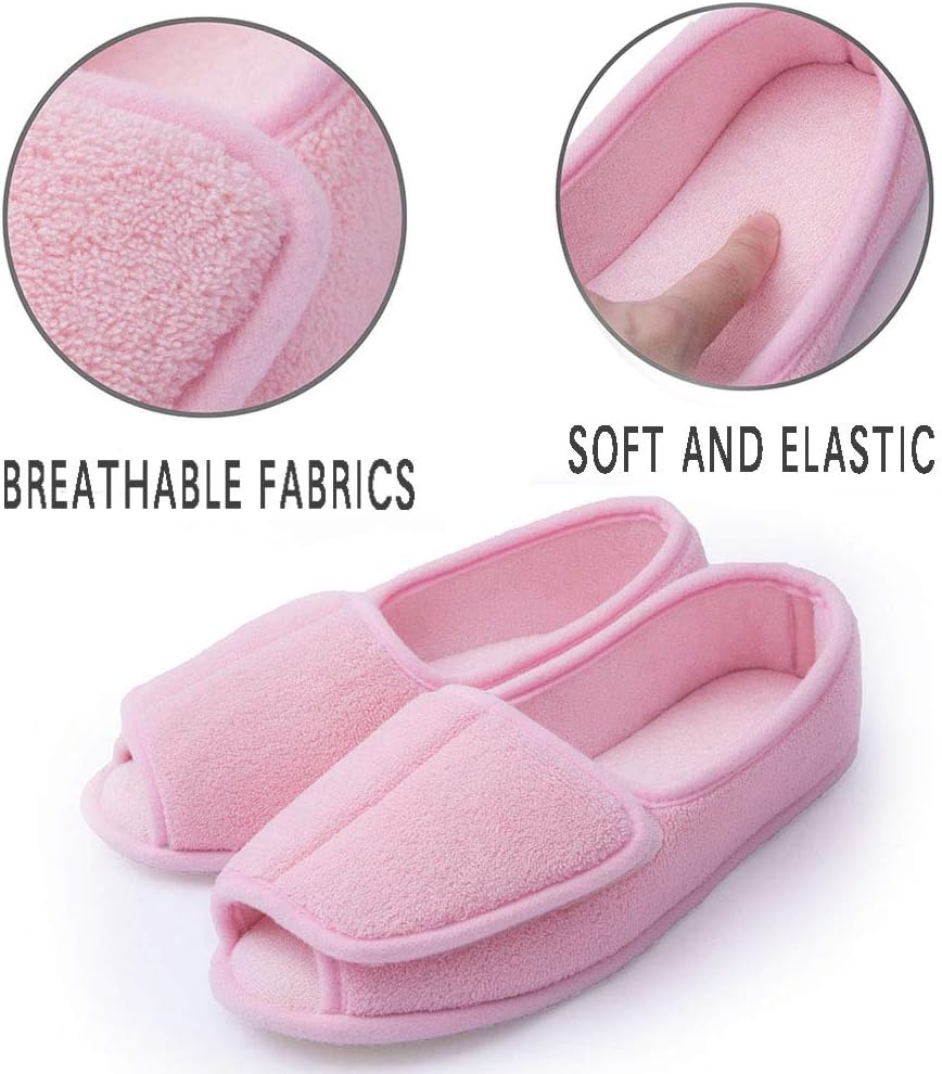 Git-up Women Diabetic Slippers/W Arthritis Edema Adjustable Closure Memory Foam House Shoes Open Toe Extra Wide - Image 3