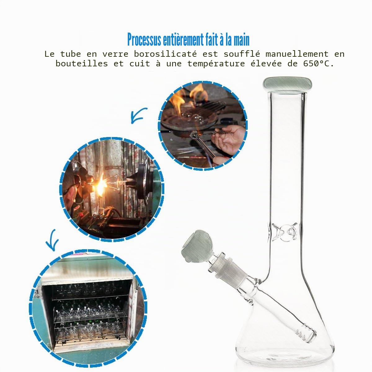 Pipe Bong en Verre Bongs à Eau pour Fumer Bol de Bong 14,5mm Hauteur 26cm 400g Recyclage Filtre Tornade Bong à Eau en Verre Narguilés Oil Rig Bong Sans Nicotine