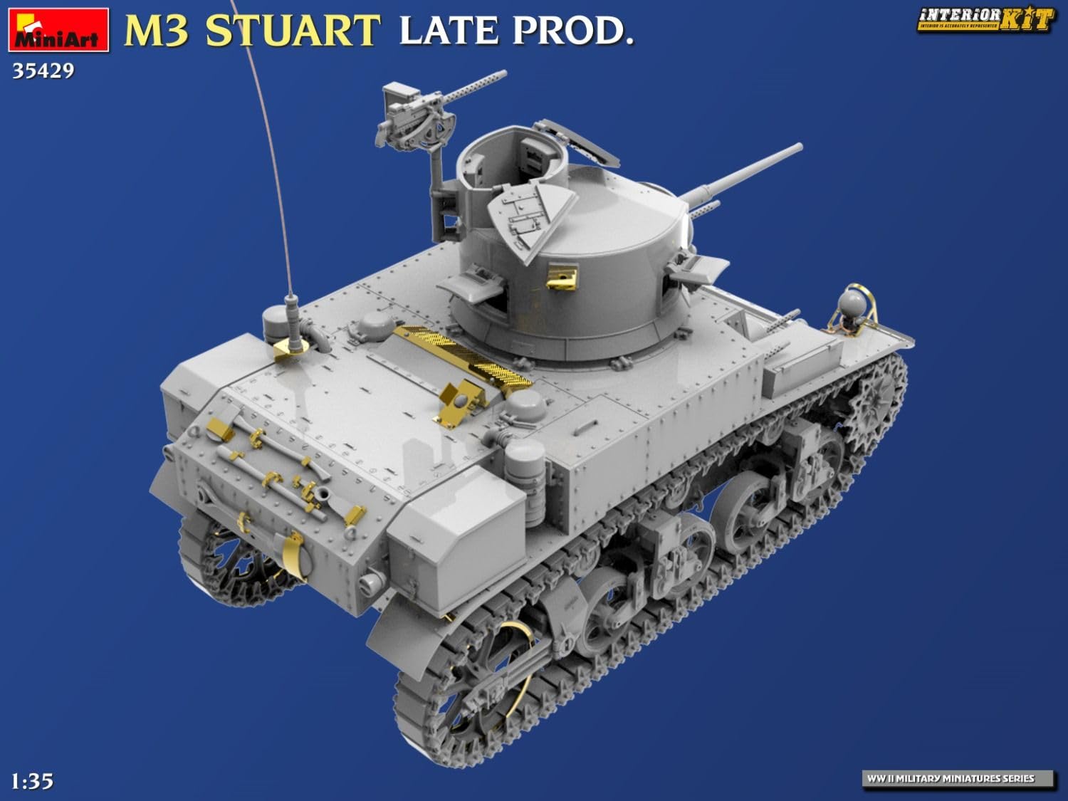 Mini Art 35429 1:35 US M3 Stuart Späte Prod. Interior - originalgetreue Nachbildung, Modellbau, Plastik Bausatz, Basteln, Hobby, Kleben, Modellbausatz, Zusammenbauen, unlackiert