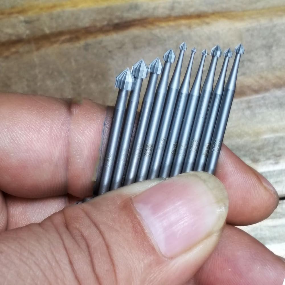 Malloy 10 Stück Fräser für Fassen Von Schmuck - 3/32-Schaftfräser für Fassen Von Steinen, Zylinderform, Kegelförmige Werkzeuge Zur Steinschneideherstellung