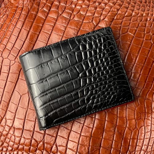 Image of HATA Black Red Bifold Leather Wallet for Men, Exotic Double-Sided Leather Wallet with RFID Blocking, Slim Credit Card Holder, Handmade Gift for Birthday, Anniversary, Father's Day VILE-112