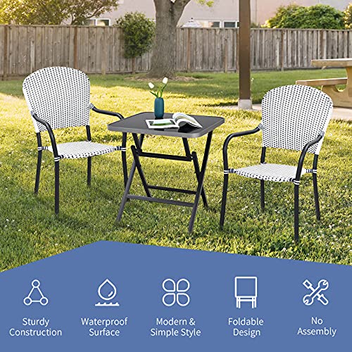 Tangkula Patio Folding Square Dining Table, 27.5 Inch Rustproof Aluminum Coffee Table W/Tempered Glass Tabletop thumb #8