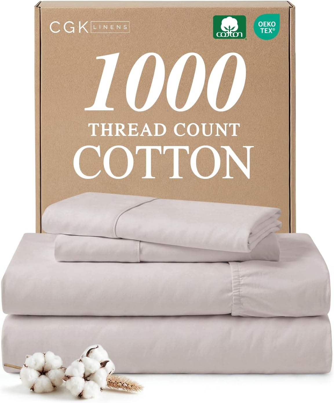 1000 Thread Count Sheet Set - 100% Cotton Bed Sheets - Softer Than Egyptian Cotton - 4-Piece Light Grey Cal King Set - Sateen Weave - Hotel Luxury Bedding 16" Deep Pocket (Fits up to 17" Mattresses)
