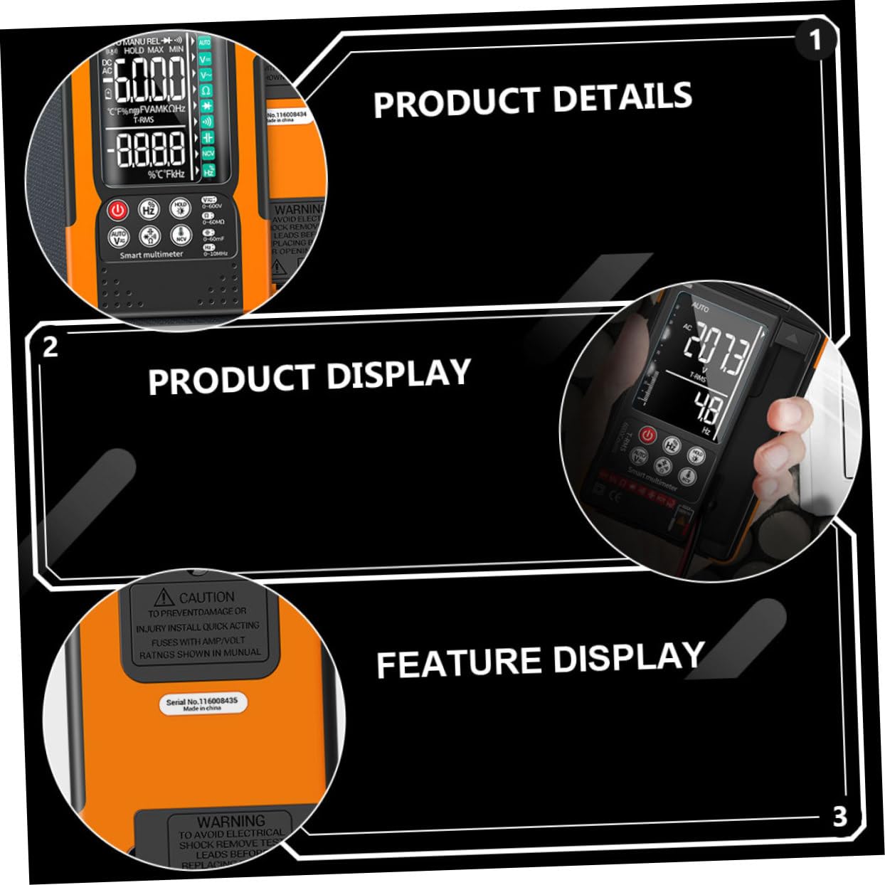 STOBAZA Digital Multimeter Large Display NCV Detection Diode Testing Auto Range Backlight and Flashlight Portable Ohm Volt Tester for Electricians and Home Use