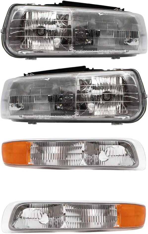 Brock Headlights with Side Signal Lights Compatible with 99-02 Silverado 00-06 Tahoe Suburban 16526133 16526134 15199558 15199559