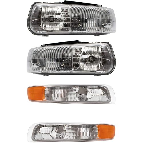 Brock Headlights with Side Signal Lights Compatible with 99-02 Silverado 00-06 Tahoe Suburban 16526133 16526134 15199558 15199559
