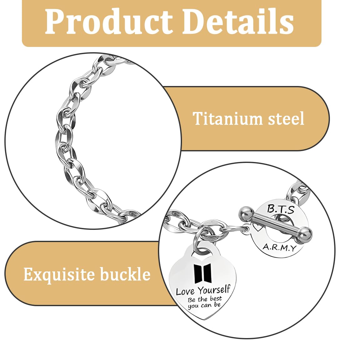 BTS Pulsera de acero inoxidable,Pulsera BTS Ajustable,Pulsera Unisex de Plata,con Colgante de Corazón,Kpop Merchandise,SYLALE BTS Fan Merchandise BTS Merch Gifts