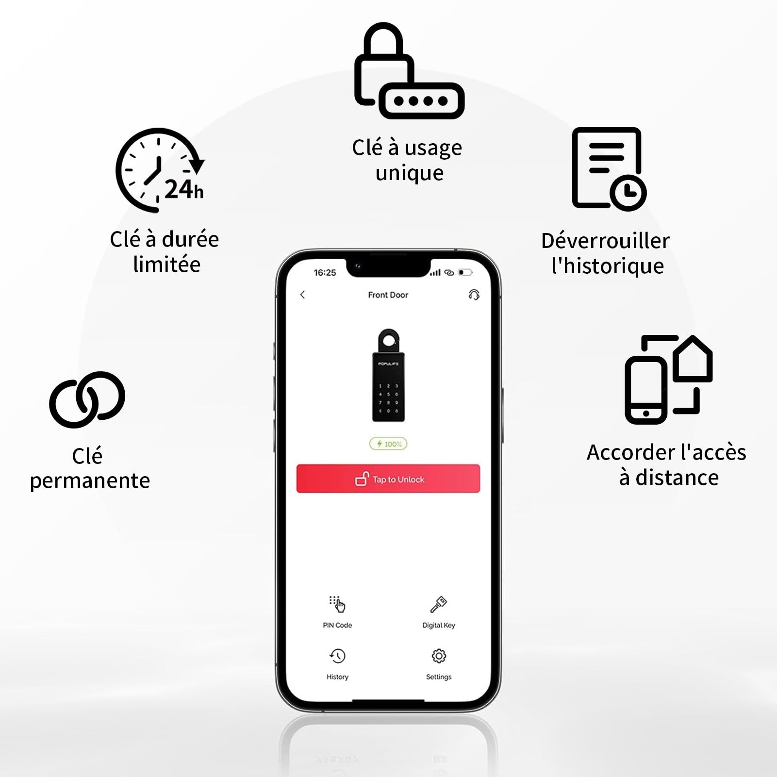 Populife Boite a Clef WiFi avec Passerelle, Contrôlable à Distance Boite a Clefs Securisee Exterieur Intelligente, Boite à Clé Bluetooth sans Fil Montable au Mur et sur Poignée, Étanche IP66