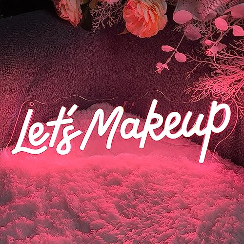 Image of Lets Makeup Neon Sign For Spa Beauty Room Nail Brows Lashed Salon Studio LED Wall Art Decor For Business Stores Logo Barber Shops Led Word Indoor Custom Neon Lights 5V USB Powered Peach Pink 40x14cm