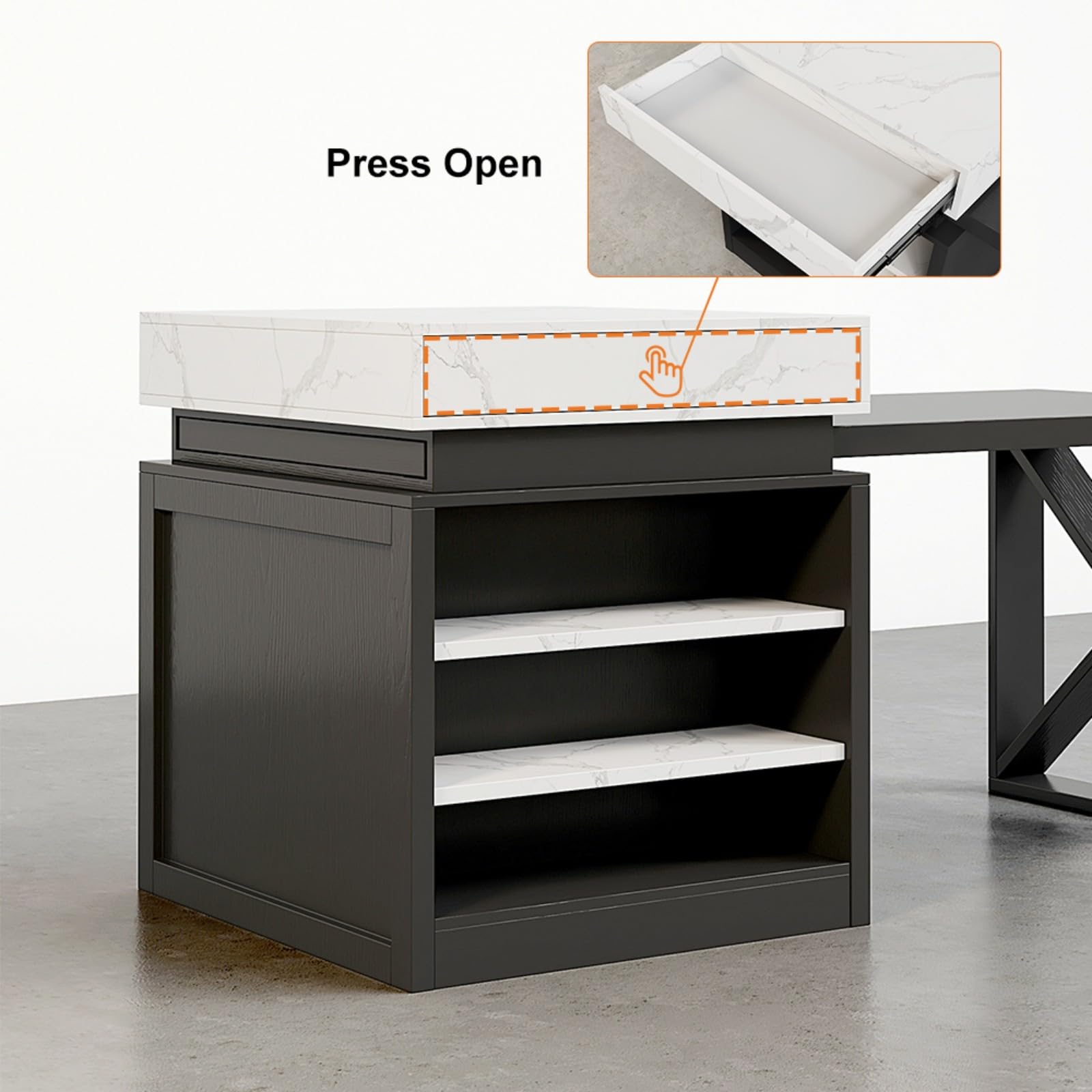 Homary Isla de Cocina Extensible con Almacenamiento múltiple para Cocina y Comedor, hacia la Derecha 185-235cm x 90cm (Blanco Mate y Negro)