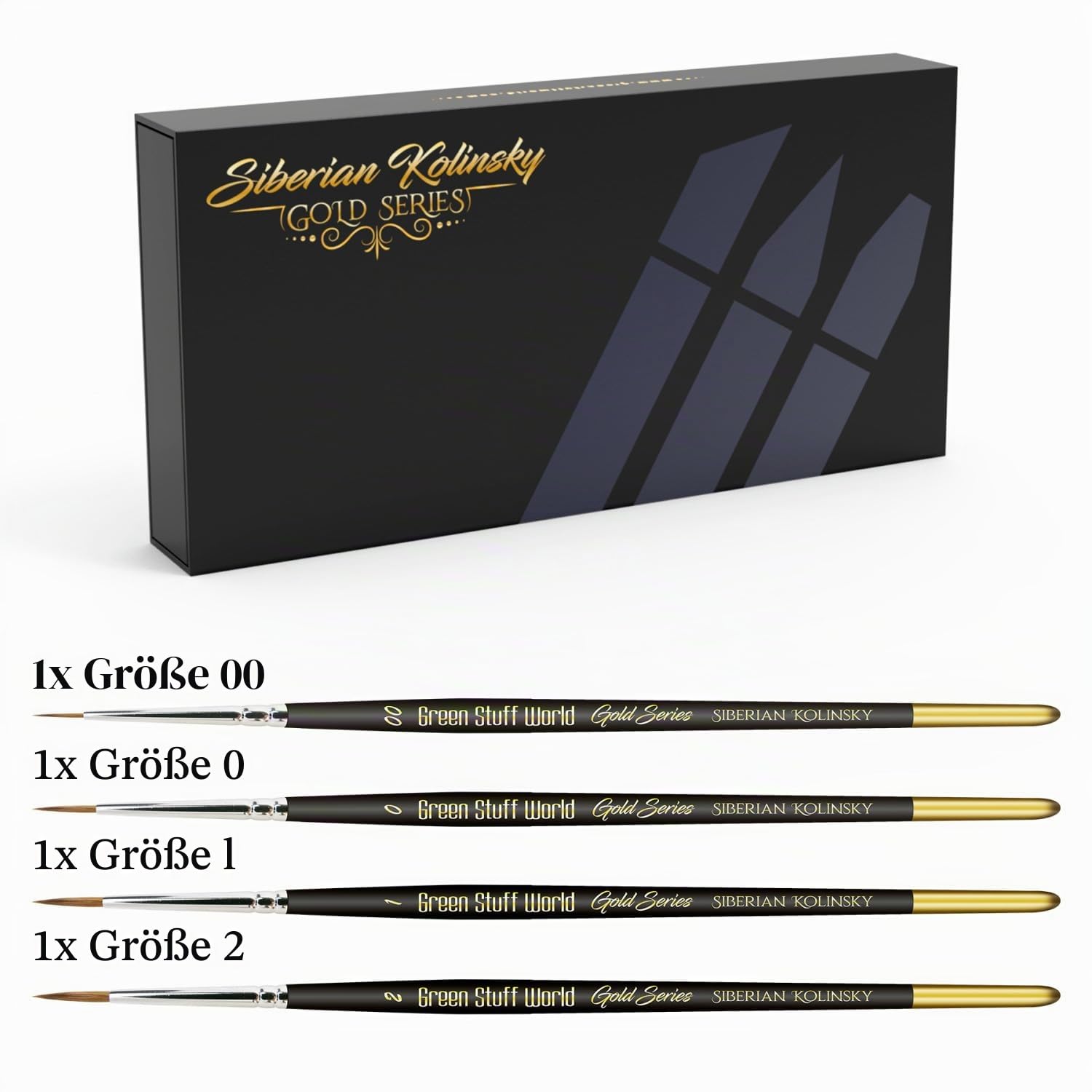 Green Stuff World Kolinsky Pinselset, Premium Gold Series, 4 Pinsel