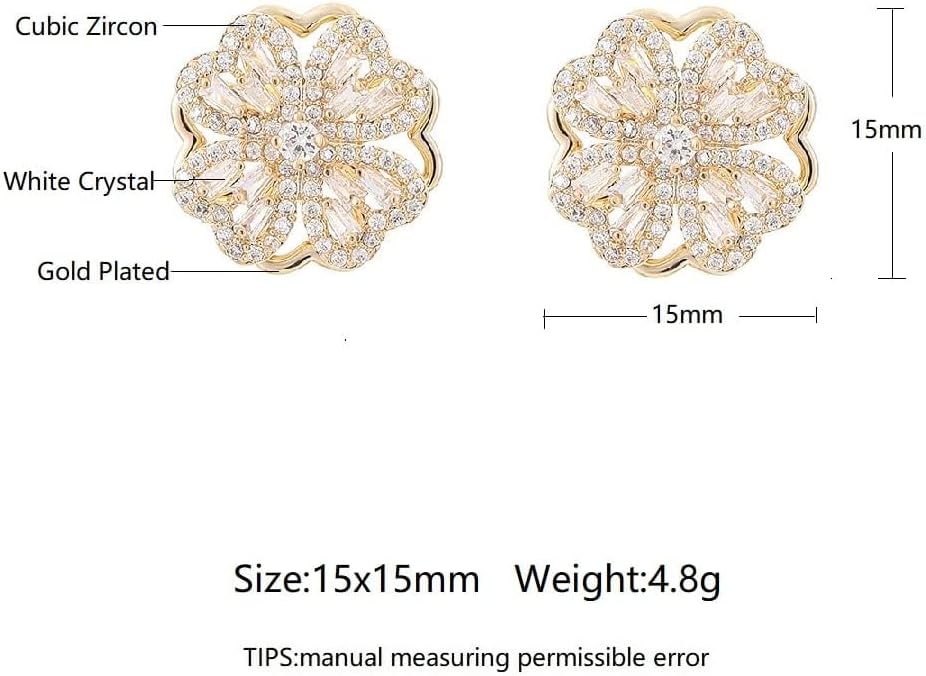 Sterling Silver Heart Shaped and Lucky Transfer 360°rotating Zircon Crystal Four-leaf Clover Studs Earrings