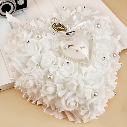 Miniatura 9 de RUIXIA Caja portadora de anillos en forma de corazón para ceremonia de boda, suministros de fiesta, decoración, propuesta de compromiso, almohada