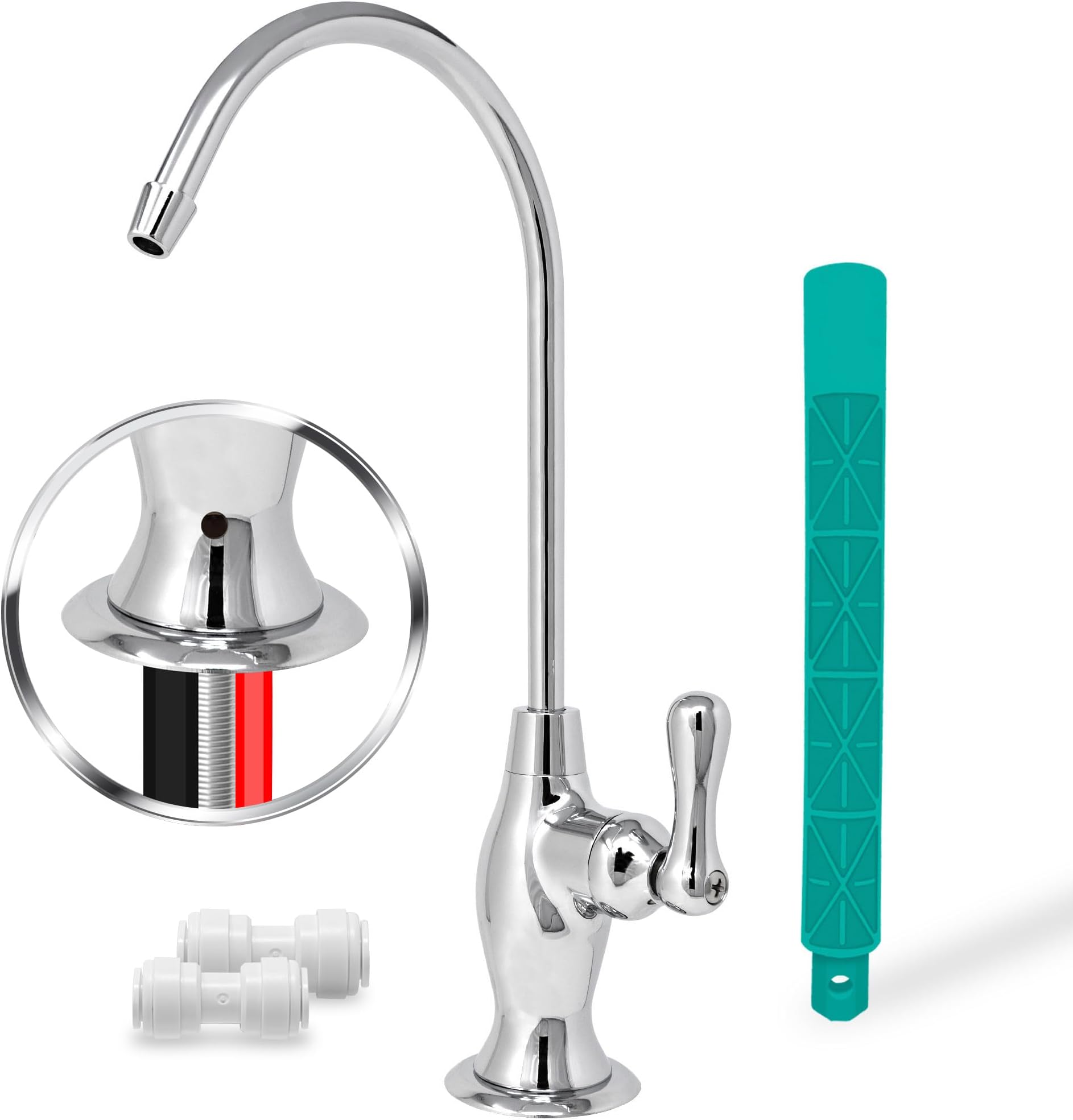 Metpure Airgap RO Faucet with 3-Connection Ports. NSF Certified Reverse Osmosis Drinking Water Filtration System Water Dispenser (Chrome) with Pre-Inserted Tubing and Install Tool. Vase Style.