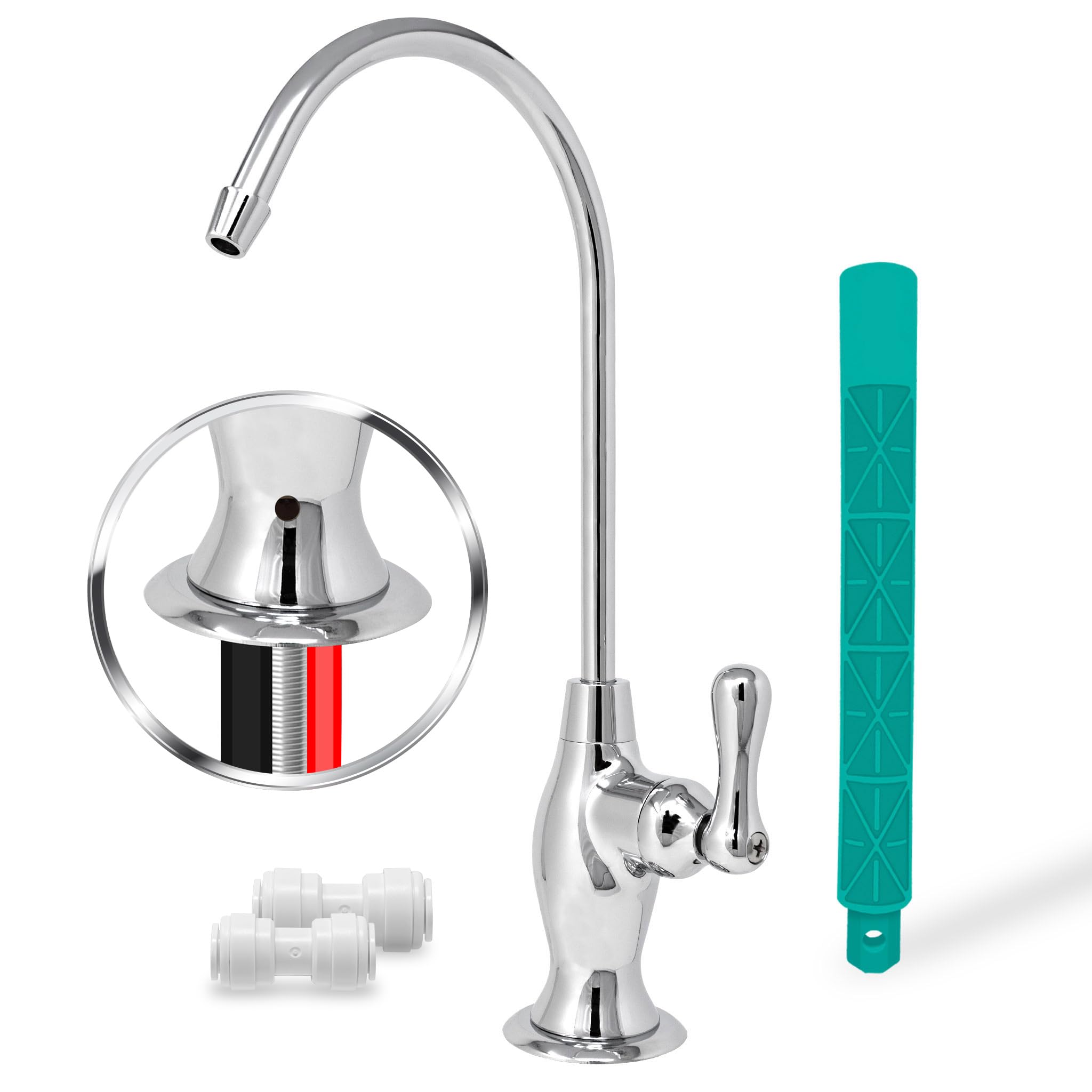 Metpure Airgap RO Faucet with 3-Connection Ports. Reverse Osmosis Drinking Water Filtration System Water Dispenser (Chrome) with Pre-Inserted Tubing and Install Tool. Vase Style. NSF Certified.