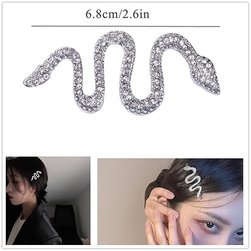 Miniatura 6 de Juego de pinzas de metal para el pelo de serpiente de aleación con diamantes de imitación brillantes, accesorios de joyería para el cabello para