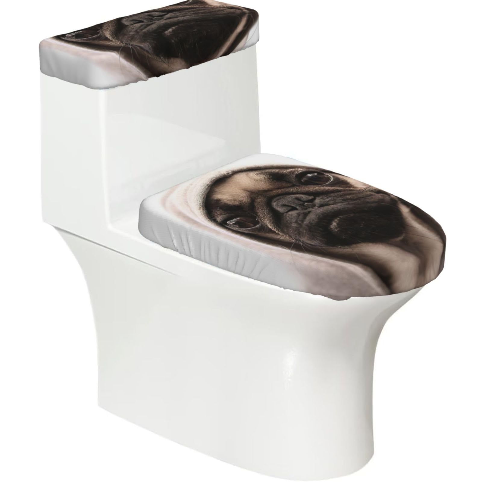 Edwal Black Pug Print 2 Pcs Elastic Toilet Seat Covers Set Washable Toilet Lid Cover Toilet Tank Cover For Bathroom