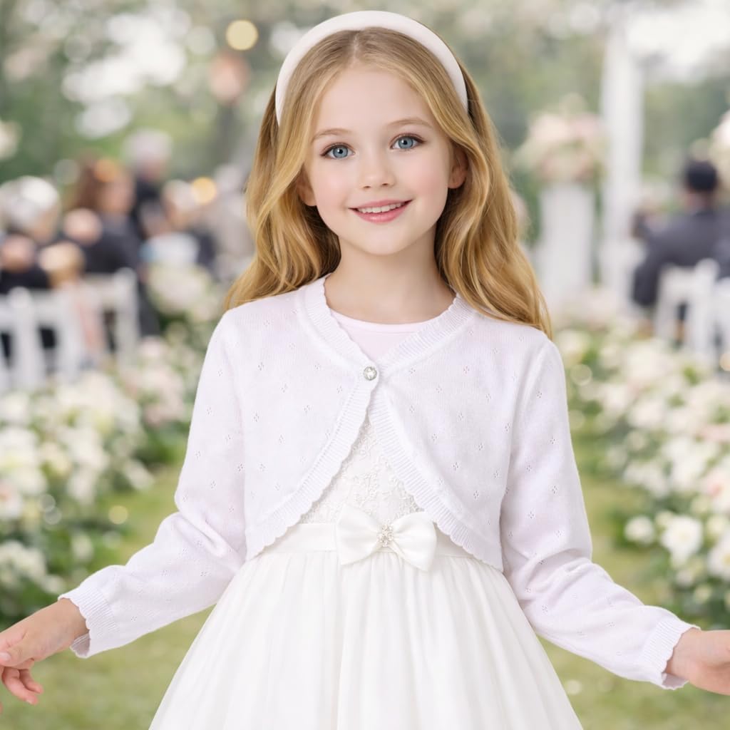 Girls Cardigan Toddler Baby Bolero Shrug Sweater Knit Crop Jacket Long Sleeve Button Closure - Image 2