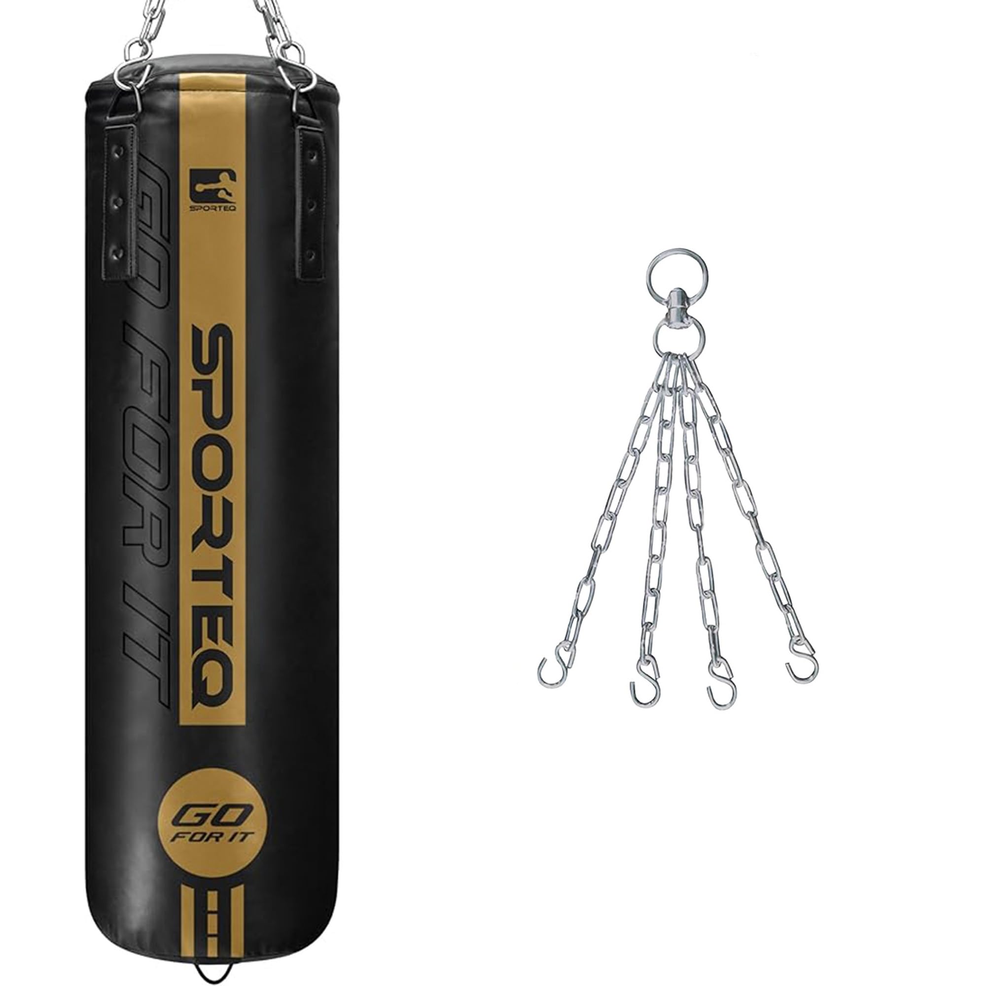Sporteq GO Series Heavy Filled Boxing Punch Bag with Chain Hanging Set, 4FT Punching Bag for Boxing, Kickboxing & Muay Thai Training, Heavy Duty Punch Bag for Home & Commercial Gym Use