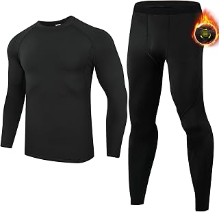 Long Johns for Men Comfortable Fit Mens Thermal Underwear Fleece Lined Top and Bottom Set with Pockets for Winter
