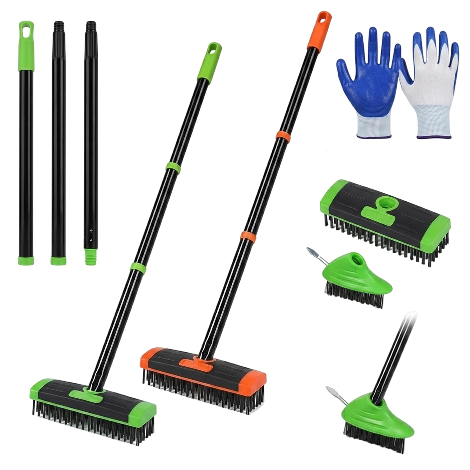 3-in-1 Unkrautbürsten-Set, Pflasterfugenreiniger mit abnehmbarem Langstiel, Drahtbürste und Fugenkratzer für Terrasse, Einfahrt, Gehweg und Gartenreinigung (2 Pcs - C)