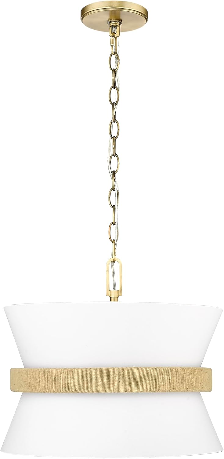 ML Lighting | Kimbry Collection | 20503-VB | 3 Light Pendant in Vintage Brass Finish with White Fabric Shade | Perfect for Kitchens, Dining Rooms, Living Rooms, Entryways, Hallways