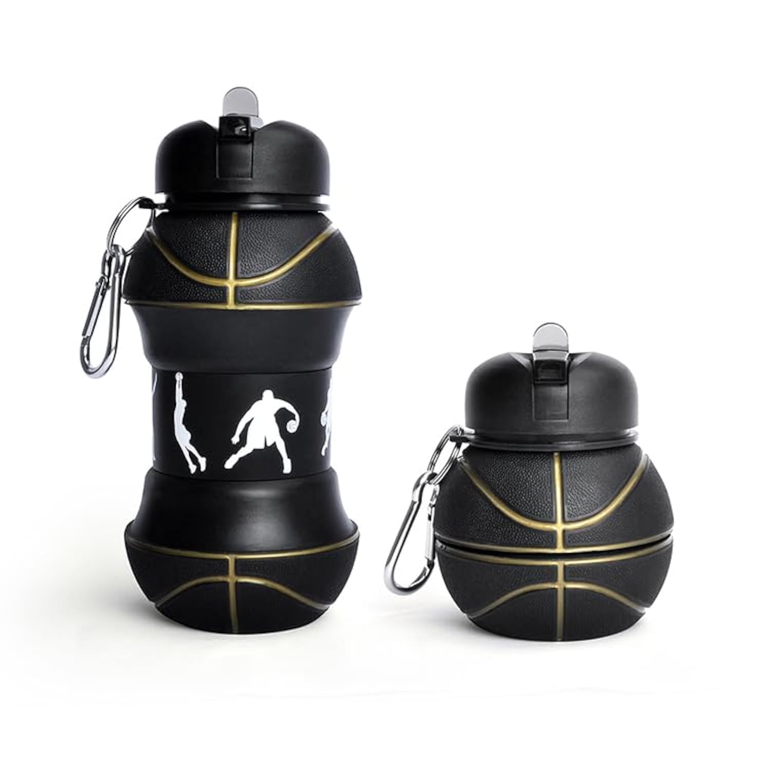 Sports Silicone Water Bottle – Collapsible Water Bottle for Children, Girls and Adults, Compact, BPA-Free, Durable, 550 ml, Outdoor Portable School Games, Dishwasher Safe (Basketball – Black) — image 1
