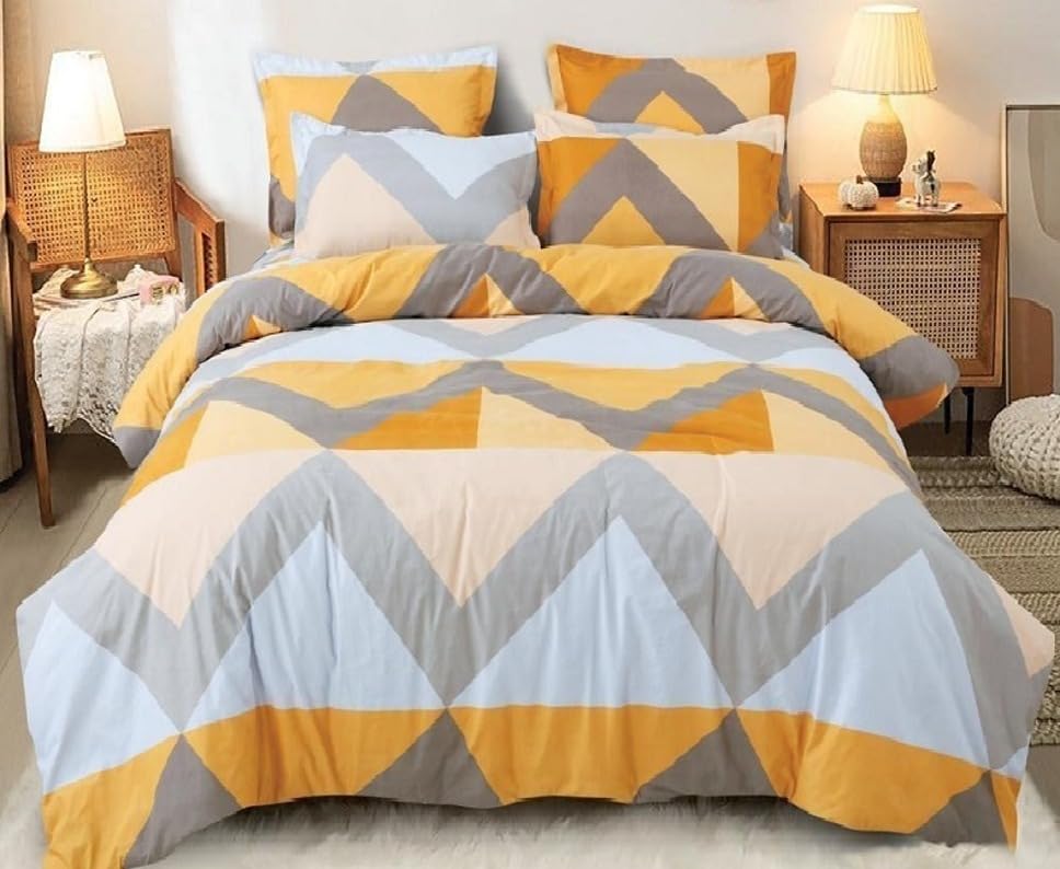 7D Glace Cotton AC Comforter Set Double Bed King Size with Elastic Fitted Bedsheet & 2 Pillow Covers, 4 Pieces Bedding Set | AC Quilt | AC Dohar (Size:90 x 100 inch 72x78 Inch-Multicolor-image-36