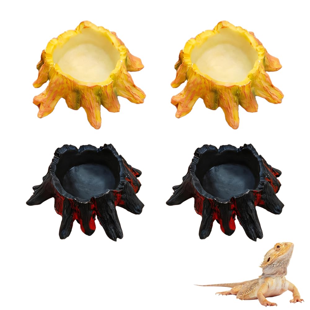 Reptile Water Bowls, 4Pcs Resin Volcano-Shaped Mini Reptiles Water Dish