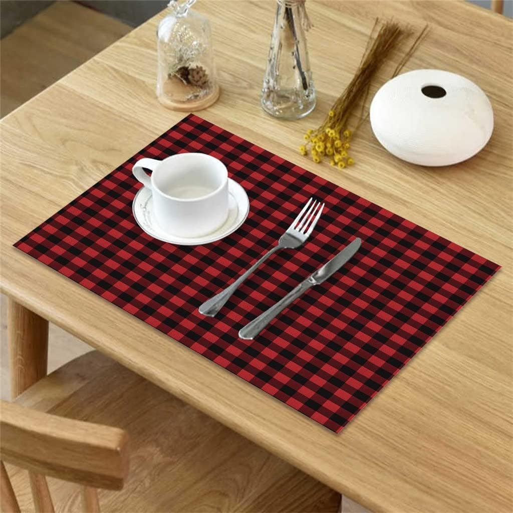 4/6pcs Set Table Mats Buffalo Plaid Check Cotton Linen Table Napkin Kitchen Accessories Home Party Decor Placemats(6 PCS)