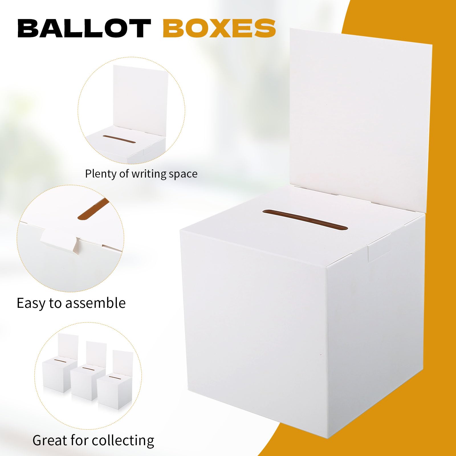 12 cajas de rifa, caja de donación de sugerencias para recaudación de fondos, caja de tarjetas de boletos de rifa con ranura y cabecera extraíble, caja de votación para subastas, concurso de tarjetas