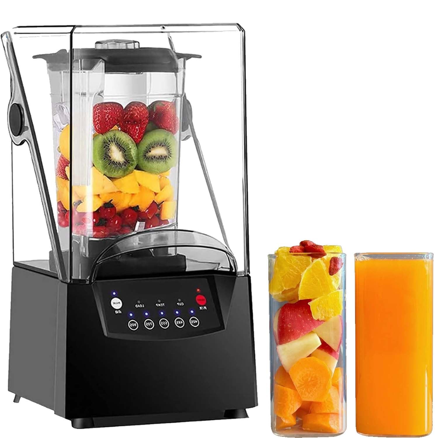 Mixeur insonorisé 2200W avec couvercle transparent, 2L grande capacité, 6 lames inox, broyeur glace et fruits congelés, blender multifonction smoothies, soupes