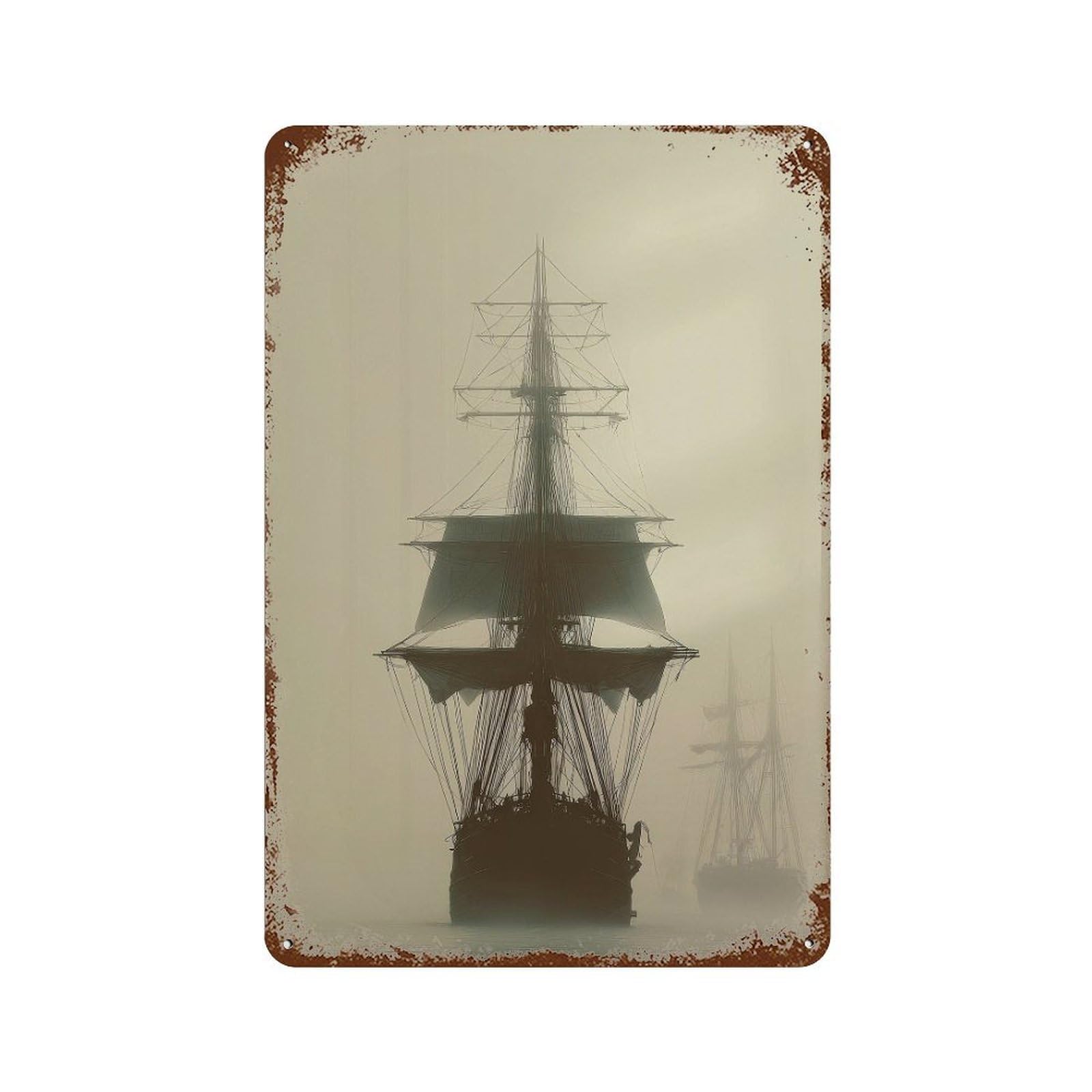 xiaoxiaoshen Sailing Ship. Misty Nautical Seascape Wall Decor Art Metal Tin Poster Modern Home Decor Art Home Bar Shop Decorations Vintage Sign 30x20cm
