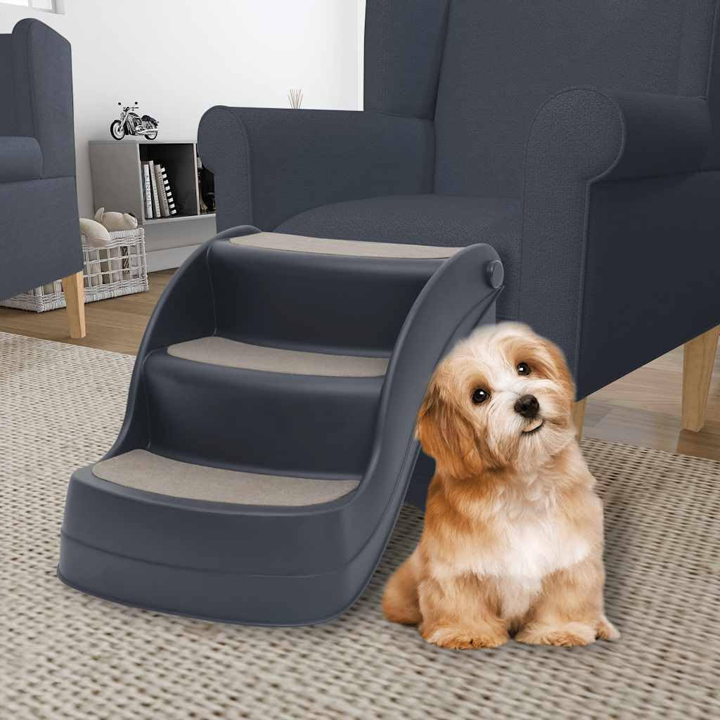 Hundetreppe 3 Stufen Klappbar für Hunde und Katzen, Haustiertreppe für Sofa und Auto, rutschfest Leicht Grau