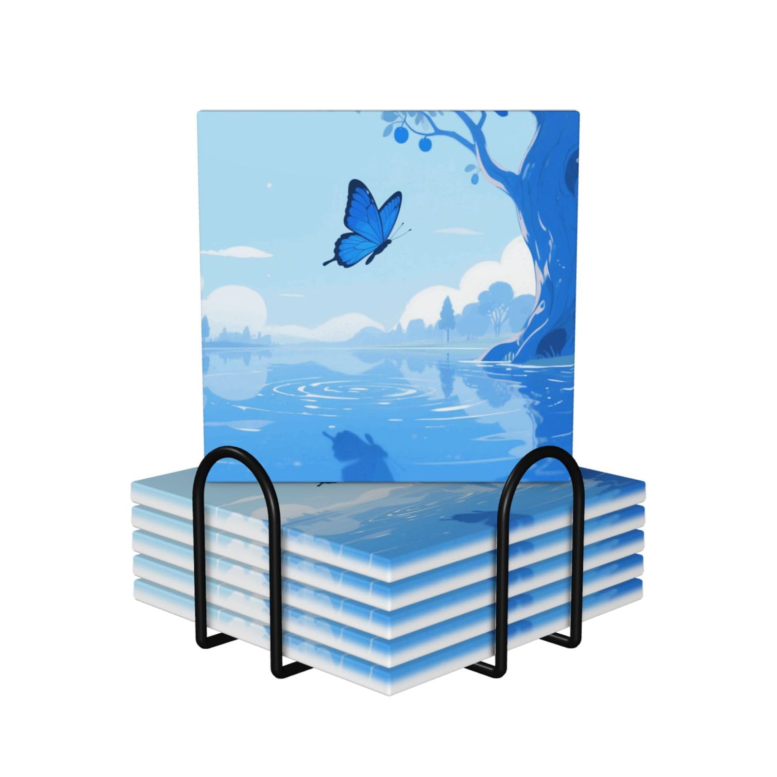 Sous-verres absorbants papillon bleu pour apéritif et table de salon