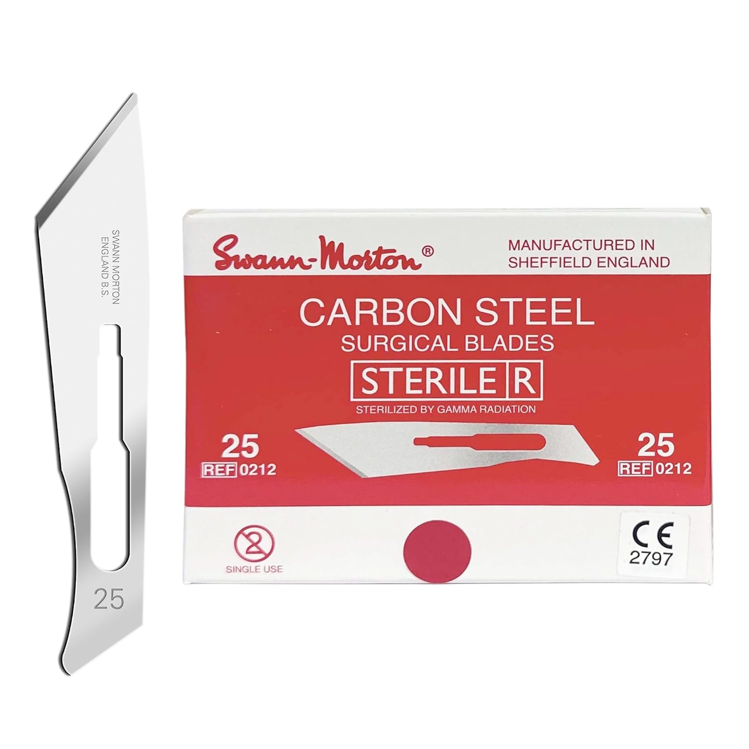 Swann Morton Surgical Scalpel Blade #25 - Professional Grade Tools for Surgeons, Sterile for Medical Use, Carbon Steel - Individually Wrapped, Box of 100