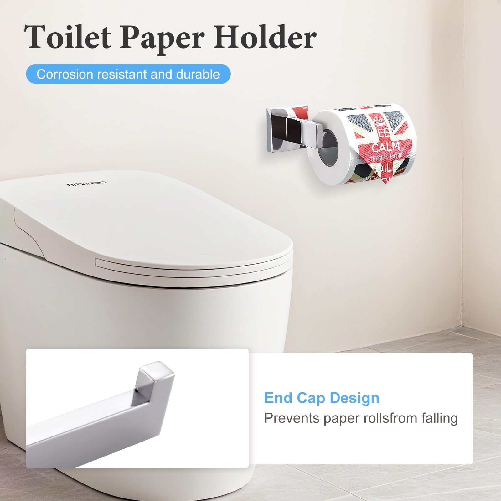 TURS Kit de Accesorios Baño Juego de 5 Accesorios de baño de Cromo Pulido, Soporte para Toallas de Mano y 2 Ganchos para Toallas, Montaje en Pared de Acero Inoxidable